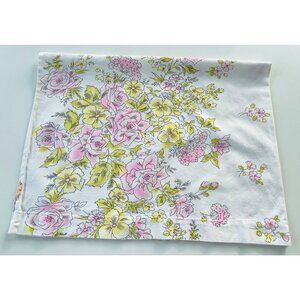 Vintage 70s pillowcase, pink yellow floral two sided, single pillow sham